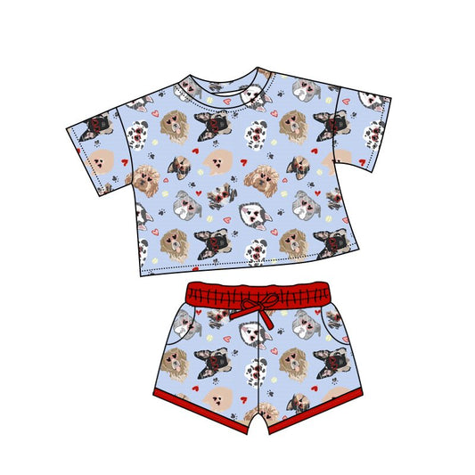 presale GSSO2736 Baby Girls Hearts Dogs Top Pockets Shorts Valentine Clothes Sets D 1010