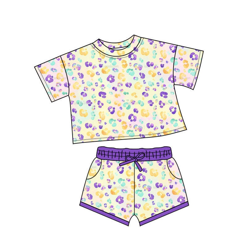 presale GSSO2739 Baby Girls Mardigras Leopard Top Pockets Shorts Clothes Sets  D 1010