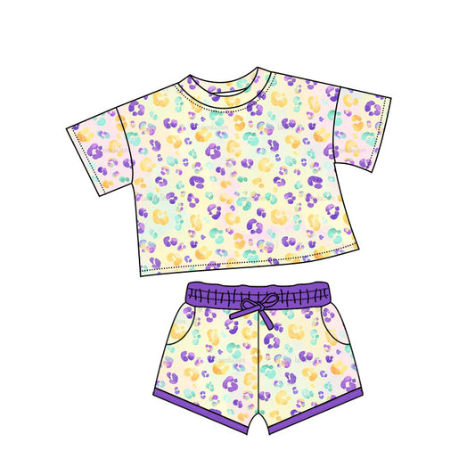 presale GSSO2739 Baby Girls Mardigras Leopard Top Pockets Shorts Clothes Sets  D 1010