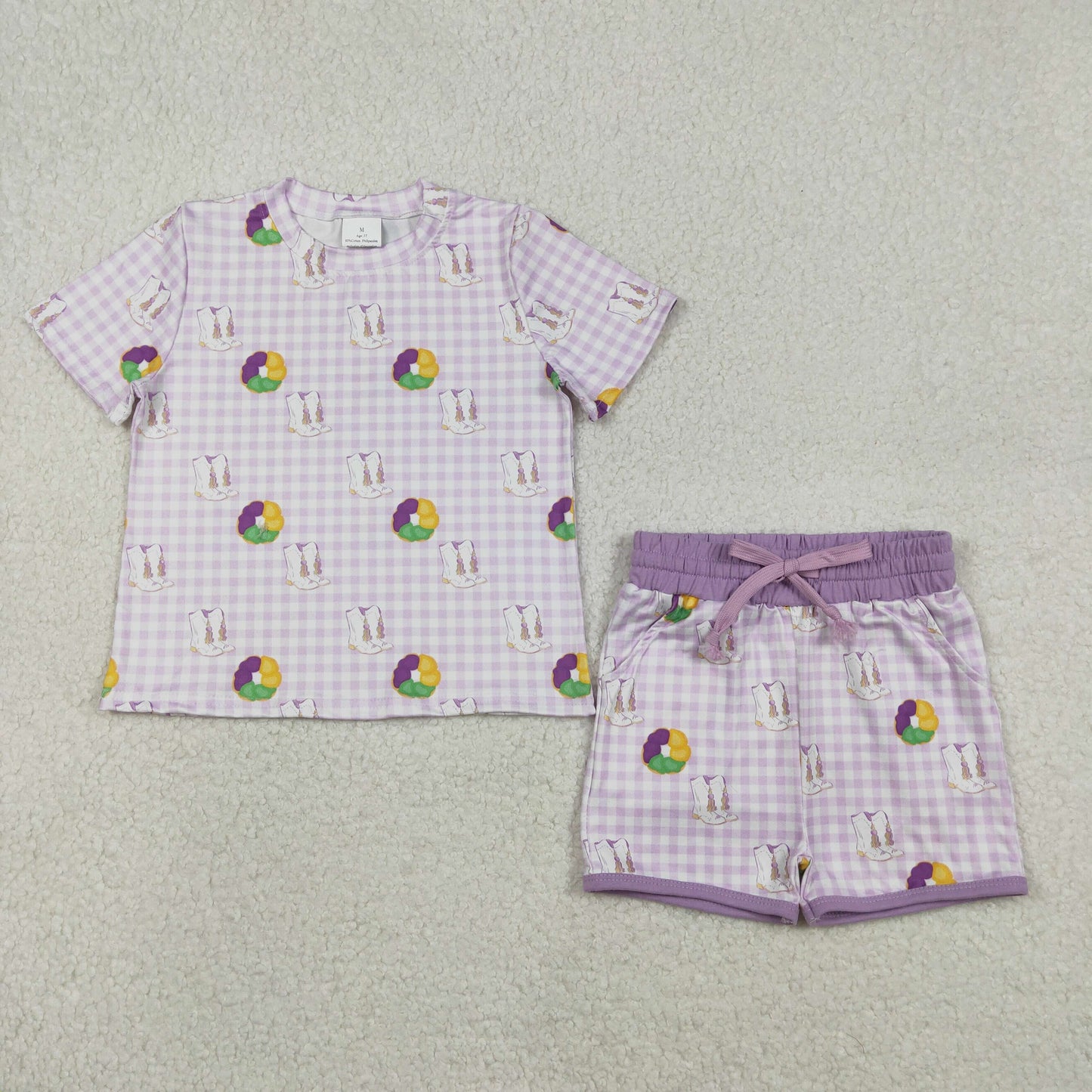 Sibling Baby Girls Mardi Gras Donuts Boot Checked Dress with Pocket Short Clothes Set Ruffle Zip Romper for Toddlers