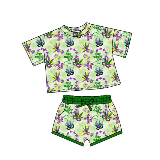 presale GSSO2743 Baby Girls Mardigras Anchor Masks Top Pockets Shorts Clothes Sets  D 1011