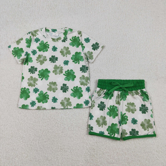 Baby Girls St. Patrick's Day Outfit Set Green Clovers Top with Pockets Matching Shorts Cute Baby Clothing Set