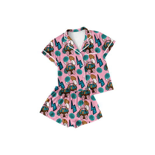 presale GSSO2746 Baby Girls Rabbits Eggs Turquoises Button Top Shorts Easter Pajamas Sets D 1011