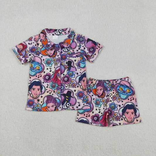 GSSO2753 Baby Girls Flowers Cartoon Girls Button Pocket Top Shorts Pajamas Sets  D 1202