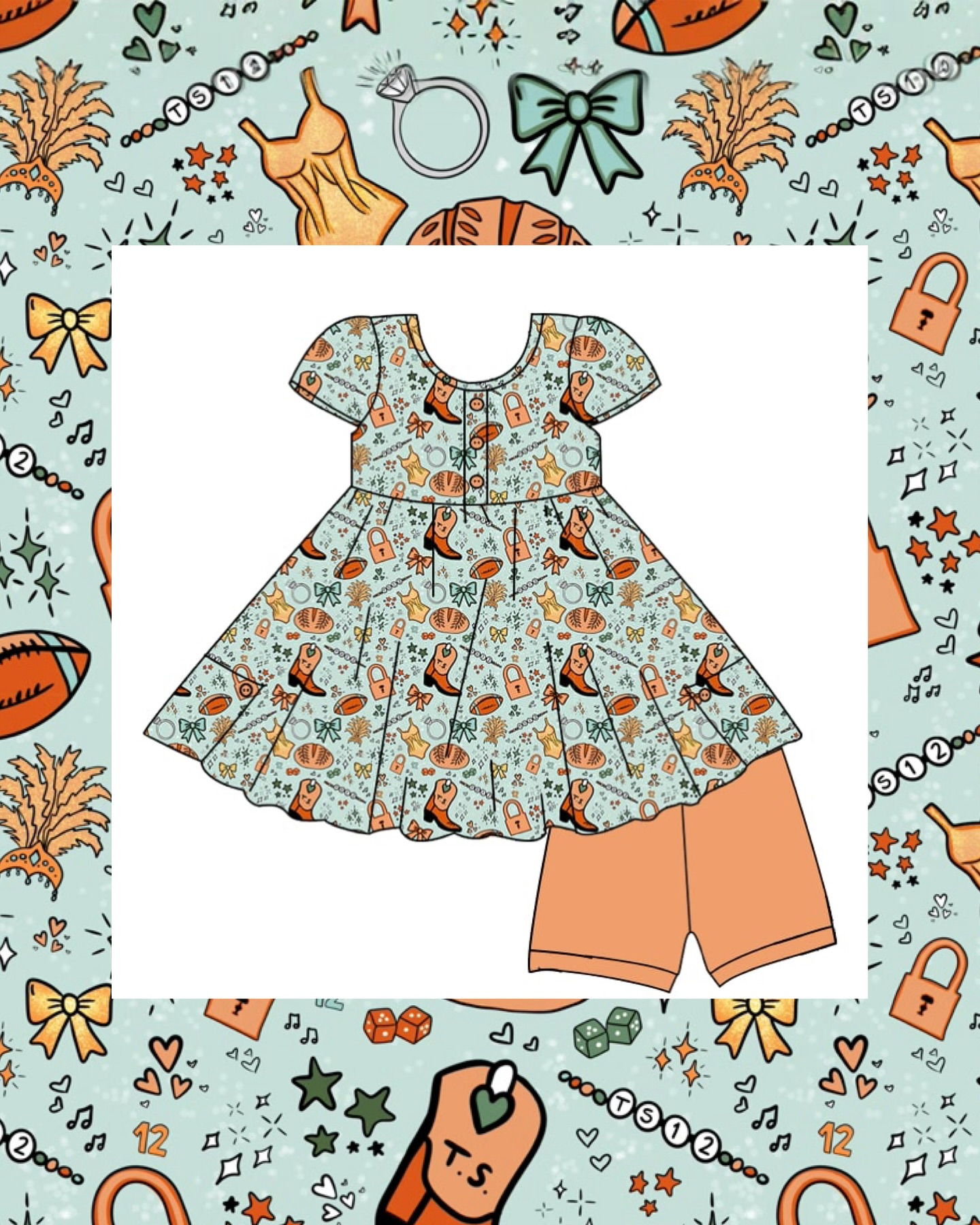 presale GSSO2798 Baby Girls Boots Footballs Short Sleeve Button Tunic Shorts Team Clothes Sets  D 1104