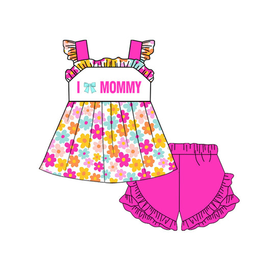 presale GSSO2801 Baby Girls I Love Mommy Flowers Tunic Ruffle Shorts Clothes Sets D 1108