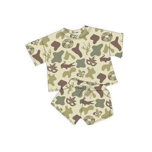 presale GSSO2812  Baby Girls Green Camo Donuts Masks Top Pockets Shorts Mardigras Clothes Sets D 1114