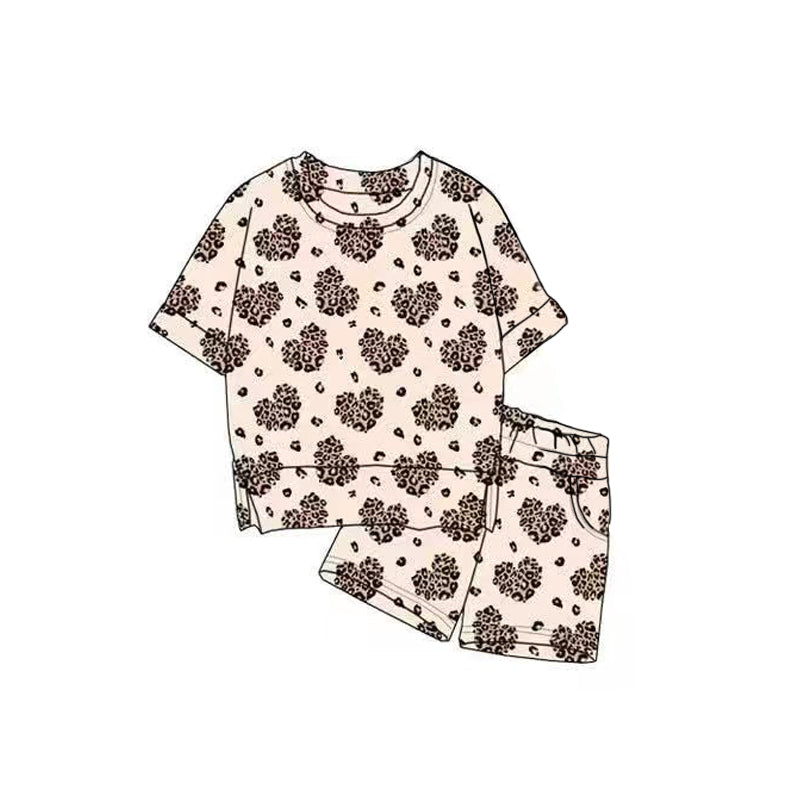 presale GSSO2819 Baby Girls Leopard Hearts Top Pockets Shorts Valentine Clothes Sets  D 1120