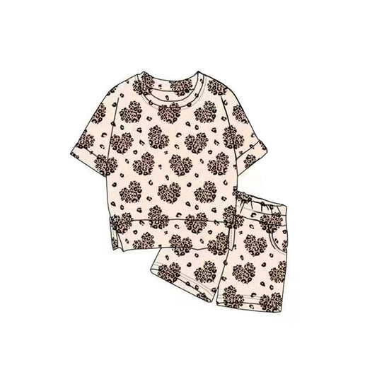 presale GSSO2819 Baby Girls Leopard Hearts Top Pockets Shorts Valentine Clothes Sets  D 1120