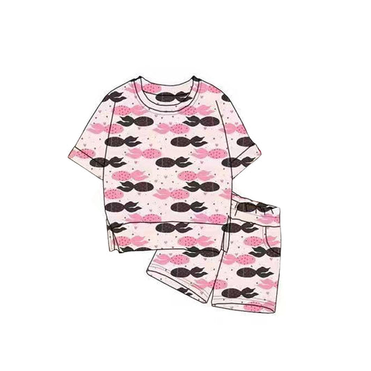 presale GSSO2820 Baby Girls Hearts Fishes Top Pockets Shorts Valentine Clothes Sets D 1120