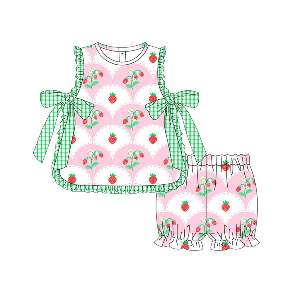 presale GSSO2824 Baby Girls Strawberry Bows Tunic Ruffle Shorts Clothes Sets  D 1120