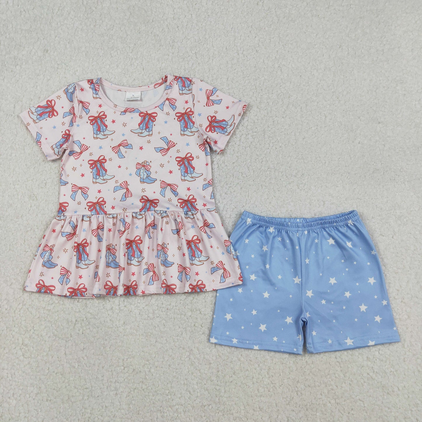 July 4th Outfit  Bows Boots Shorts Set Patriotic Clothing