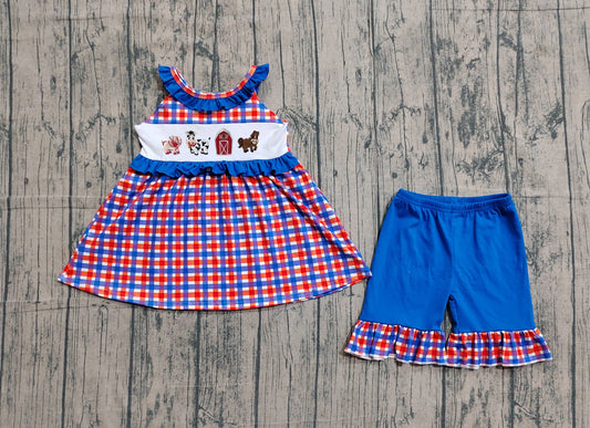 Pre order farm animal embroidery shorts set girl