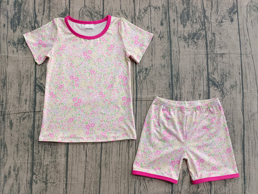 Pre-order pink floral shorts pajama set baby girl clothing