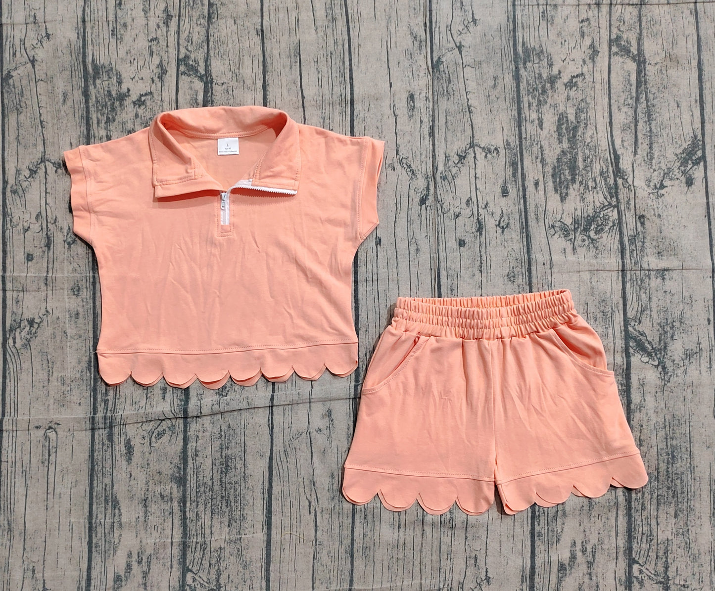 Pre order cotton peach zip scallop shorts set