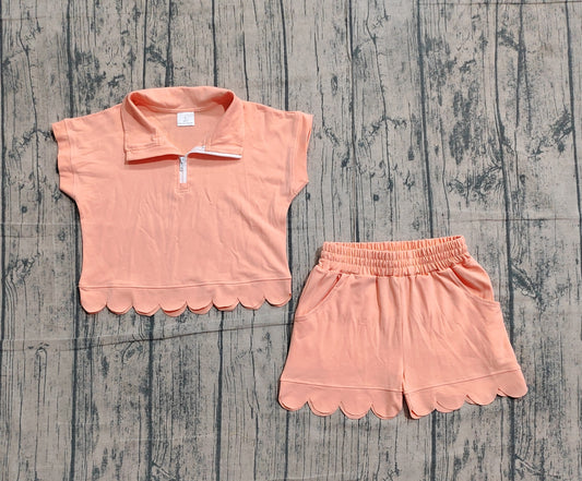 Pre order cotton peach zip scallop shorts set