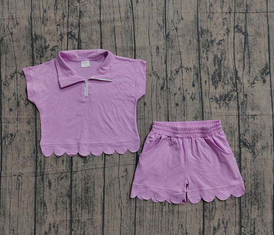 Pre order cotton lavender zip scallop shorts set