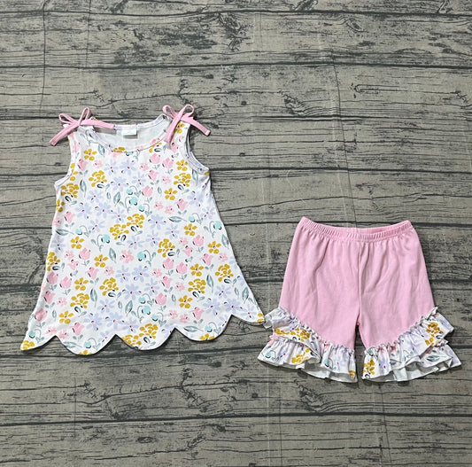 Pre order flower scallop shorts set baby girl clothing