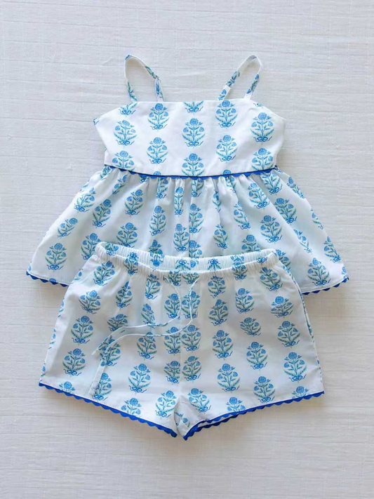 Pre order floral suspender shorts set