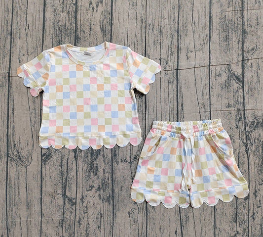 Pre order colorful checkered scallop shorts set