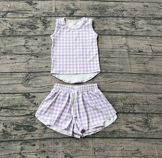 Pre order purple gingham athletic butterfly shorts set