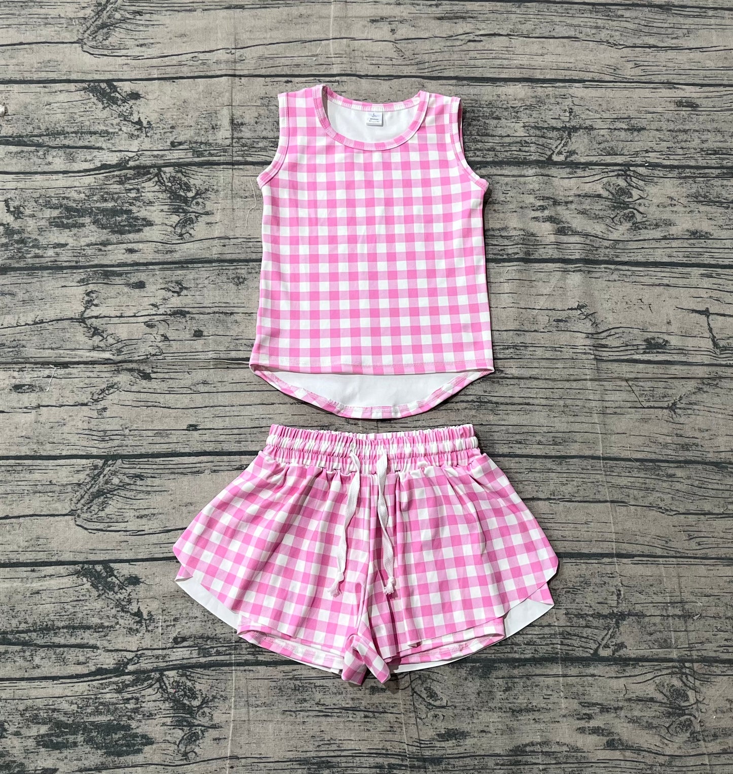 Pre order pink gingham athletic butterfly shorts set