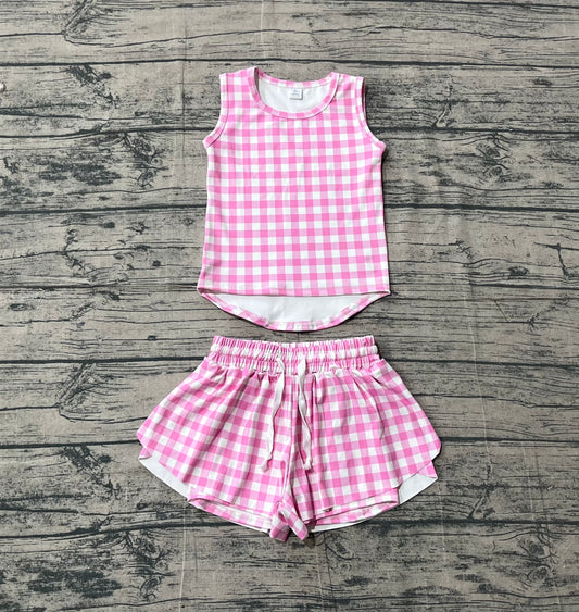 Pre order pink gingham athletic butterfly shorts set