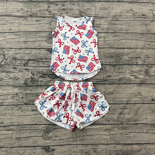 Pre order red white blue flag coquette tank shorts set