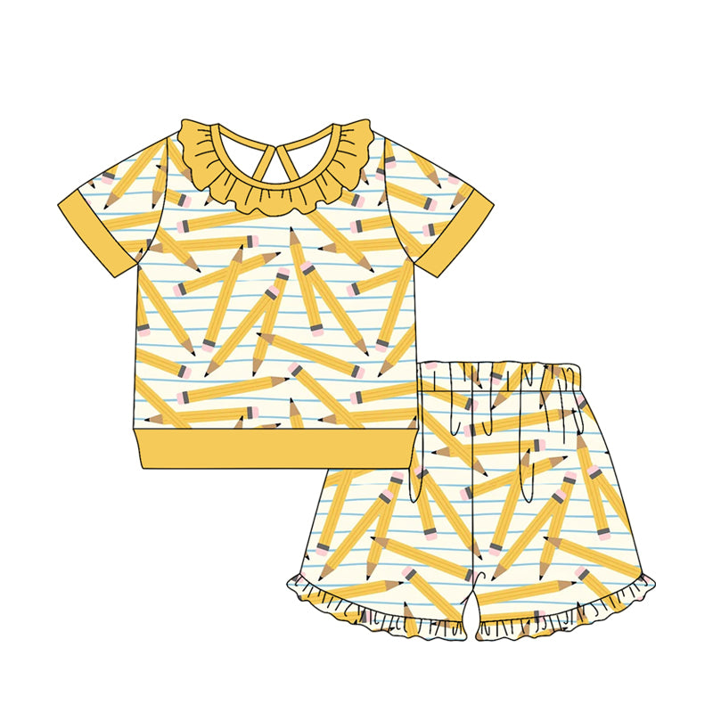 Pre order back to school pencil girl shorts set