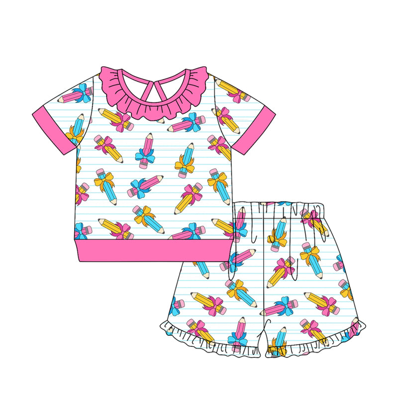 Pre order back to school pencil girl shorts set