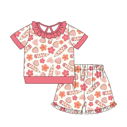 Pre order back to school pencil girl shorts set