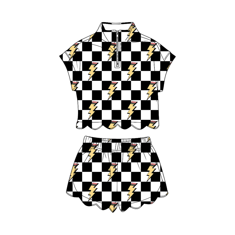 Pre order back to school scallop shorts set