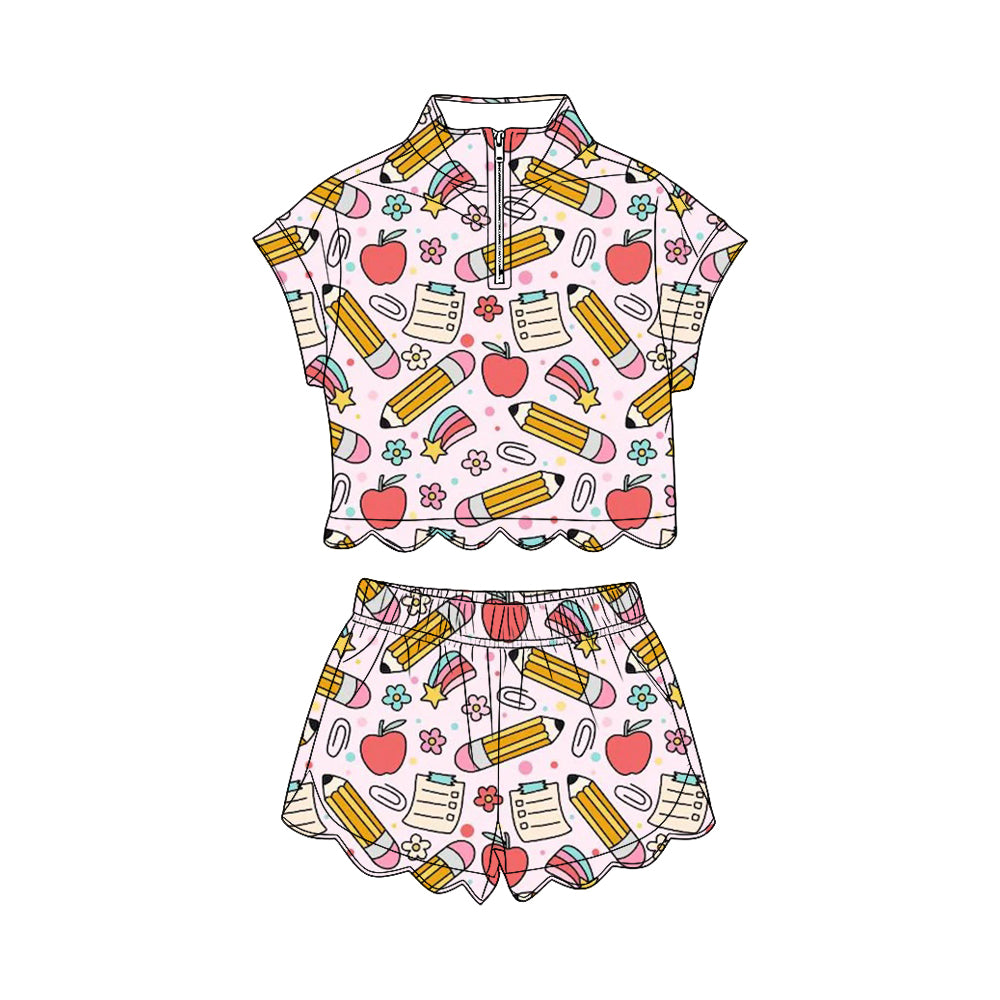 Pre order back to school scallop shorts set
