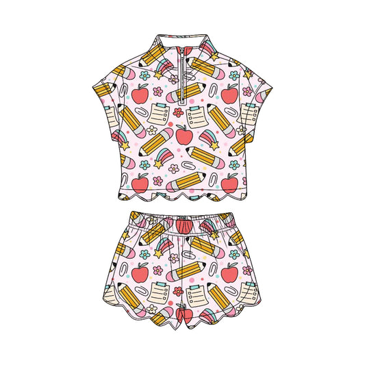 Pre order back to school scallop shorts set
