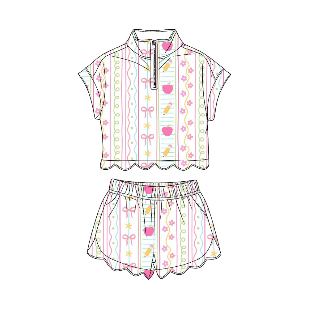 Pre order back to school scallop shorts set