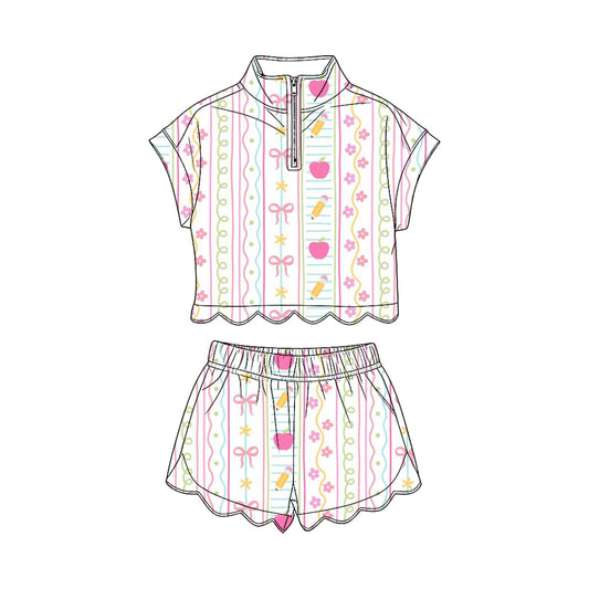 Pre order back to school scallop shorts set
