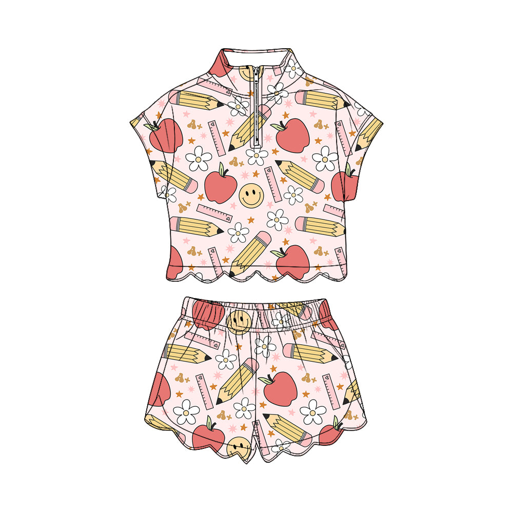 Pre order back to school scallop shorts set