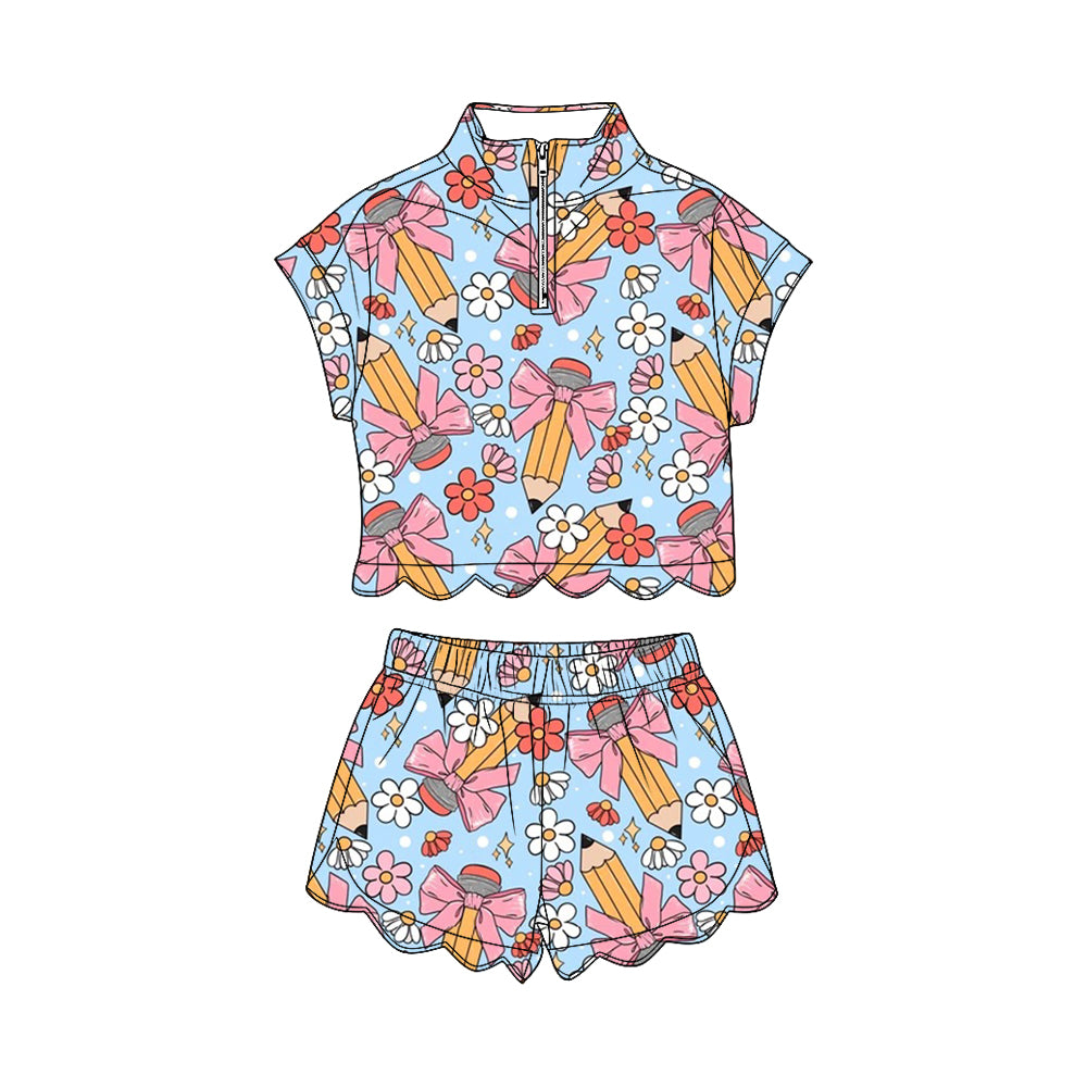 Pre order back to school scallop shorts set