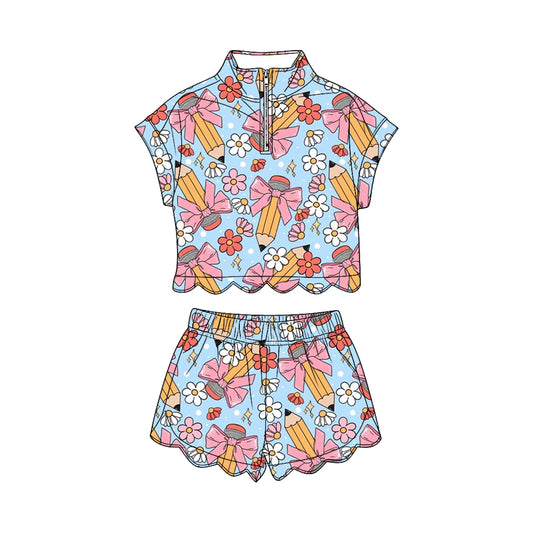 Pre order back to school scallop shorts set