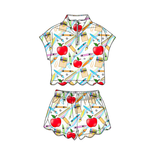Pre order back to school scallop shorts set