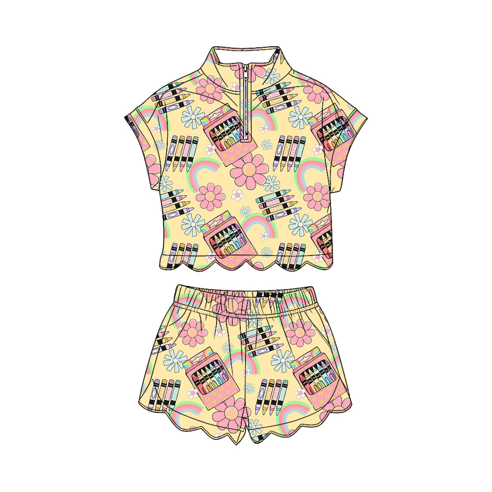 Pre order back to school scallop shorts set
