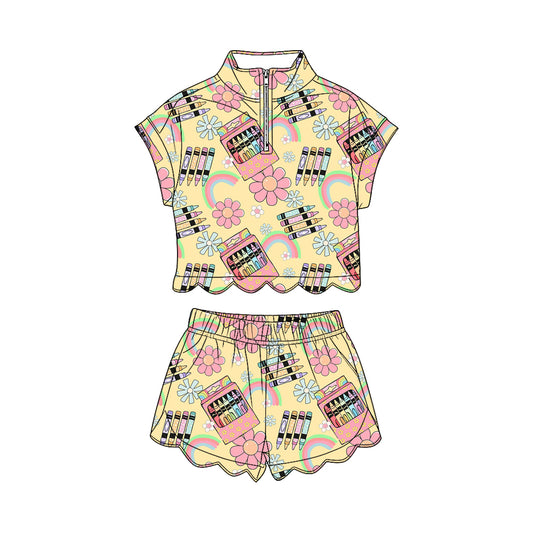 Pre order back to school scallop shorts set