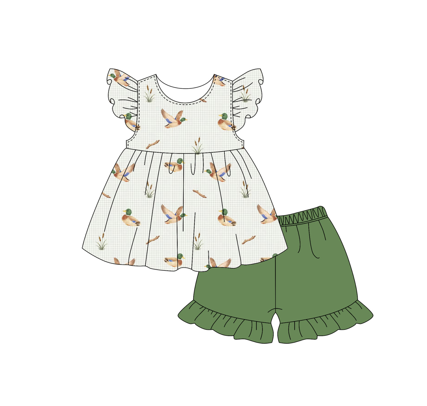 Pre order flutter sleeve duck mallard shorts set