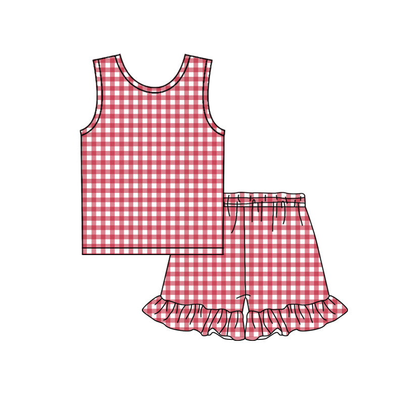Pre order red gingham tank shorts set summer girl clothing