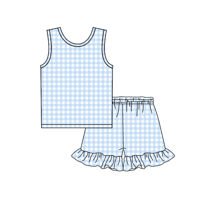Pre order blue gingham tank shorts set summer girl clothing