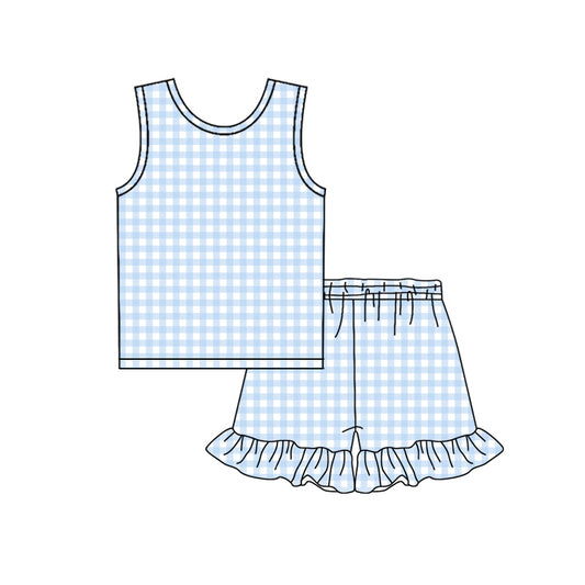 Pre order blue gingham tank shorts set summer girl clothing