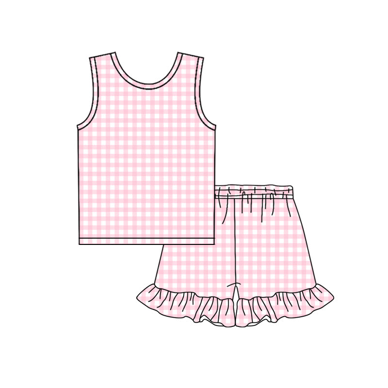 Pre order pink gingham tank shorts set summer girl clothing