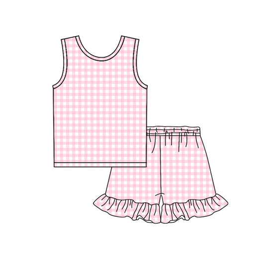Pre order pink gingham tank shorts set summer girl clothing
