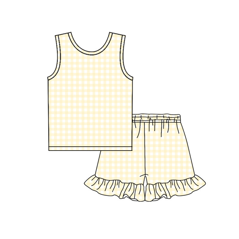 Pre order yellow gingham tank shorts set summer girl clothing