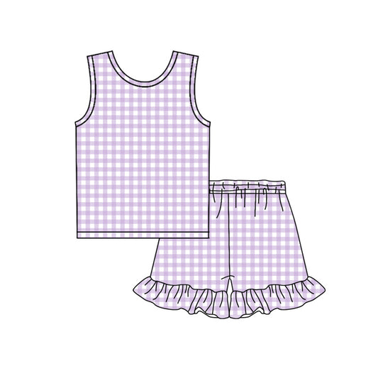 Pre order purple gingham tank shorts set summer girl clothing